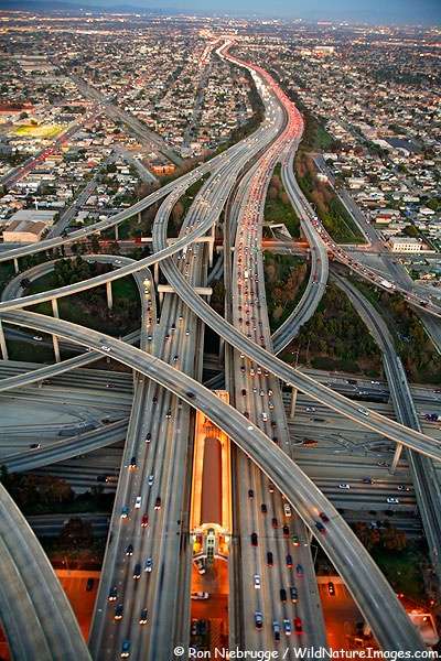 Photo:  Aerial view of the interchange between the Harbor Freeway 110 and the Glenn Anderson Freeway 105, Los Angeles, California